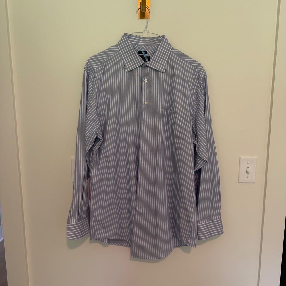 Jos A Bank Reserve Mens Blue White Striped Egyptian Cotton Dress Shirt 17 36